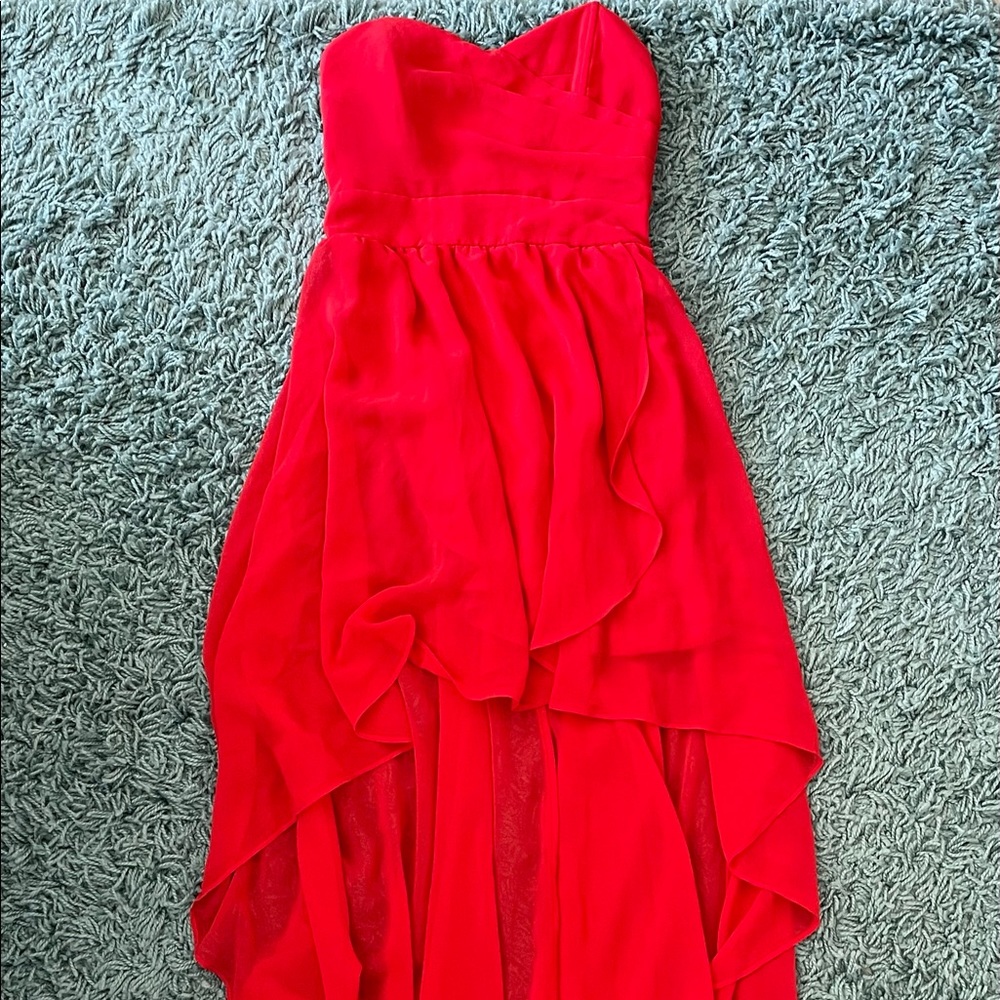 TFNC Pleated Chiffon Bandeau Hi Lo Mid-length Cocktail Dress (XS)